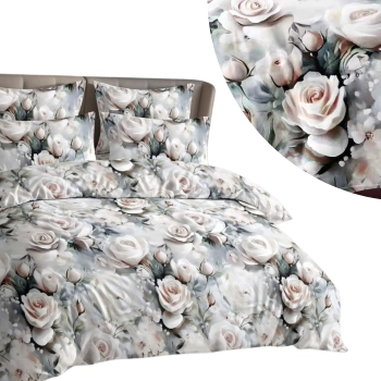 Pościel 200x220 bawełna satynowa róże  PK786 z PRZEŚCIERADŁEM